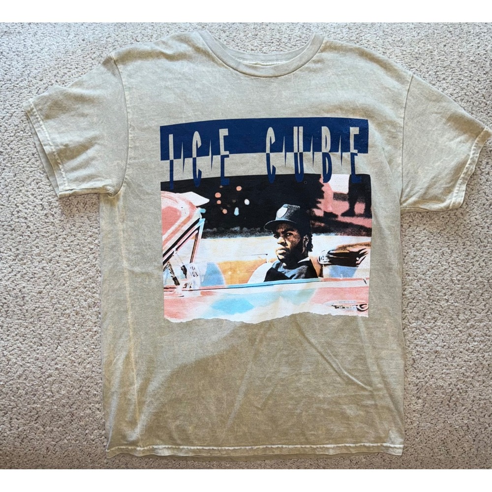 Ice Cube 92 Tour Graphic T-Shirt Mens Medium Tan Mineral Wash Rap Tee Merch